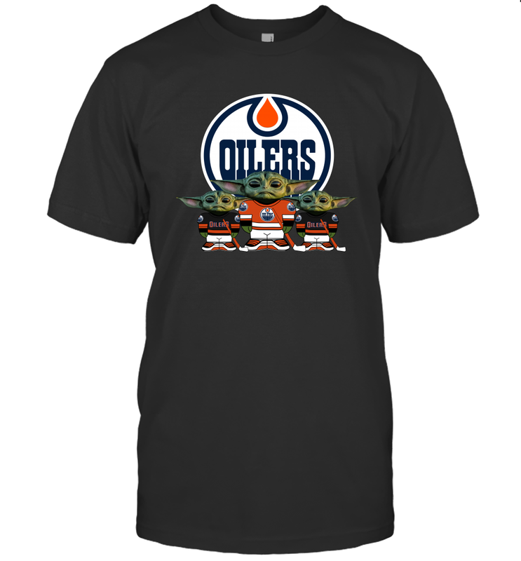 Edmonton Oilers Star Wars Logo Baby Yoda Men's T-Shirt - PrimaryTee Edmonton Oilers Star Wars Logo Baby Yoda Men's T-Shirt - PrimaryTee