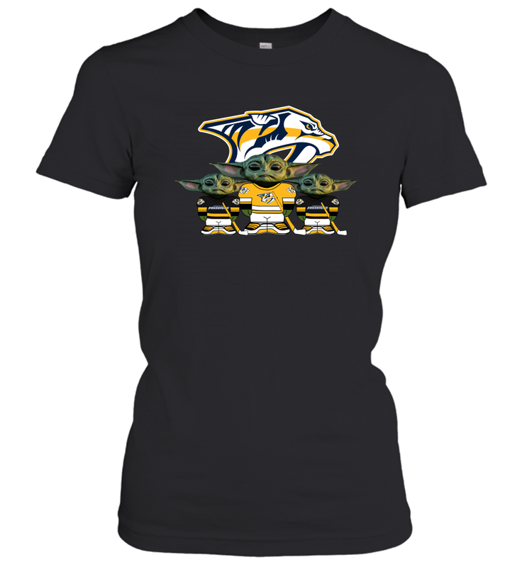Nashville Predators Star Wars Logo Baby Yoda Women's T-Shirt - PrimaryTee Nashville Predators Star Wars Logo Baby Yoda Women's T-Shirt - PrimaryTee