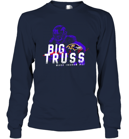 Big Truss Mark Ingram #21 Baltimore Ravens Shirt Long Sleeve T-Shirt - PrimaryTee Big Truss Mark Ingram #21 Baltimore Ravens Shirt Long Sleeve T-Shirt - PrimaryTee