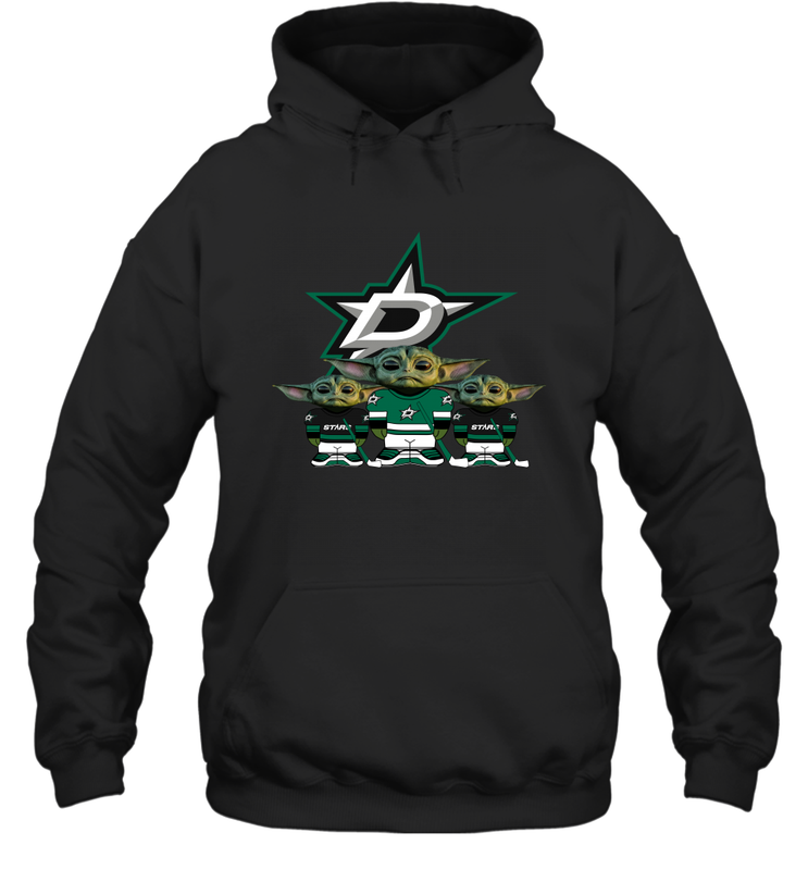Dallas Stars Star Wars Logo Baby Yoda Hoodie - PrimaryTee Dallas Stars Star Wars Logo Baby Yoda Hoodie - PrimaryTee