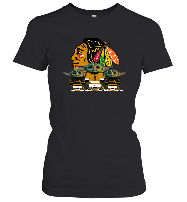 Chicago Blackhawks Star Wars Logo Baby Yoda Women's T-Shirt - PrimaryTee Chicago Blackhawks Star Wars Logo Baby Yoda Women's T-Shirt - PrimaryTee