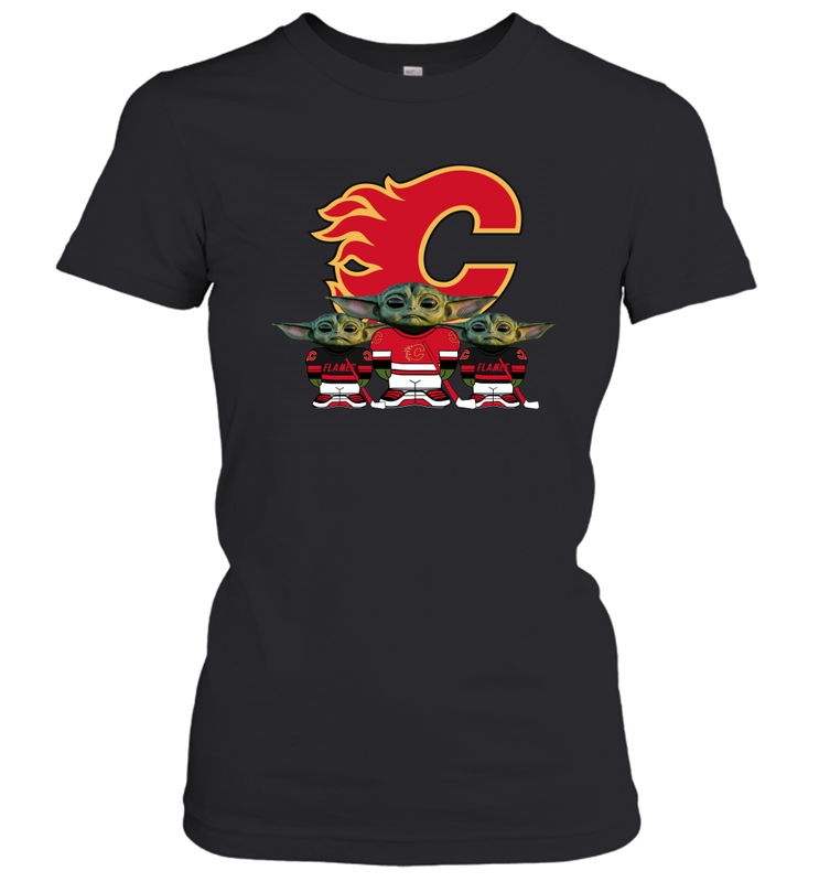 Calgary Flames Star Wars Logo Baby Yoda Women's T-Shirt - PrimaryTee Calgary Flames Star Wars Logo Baby Yoda Women's T-Shirt - PrimaryTee