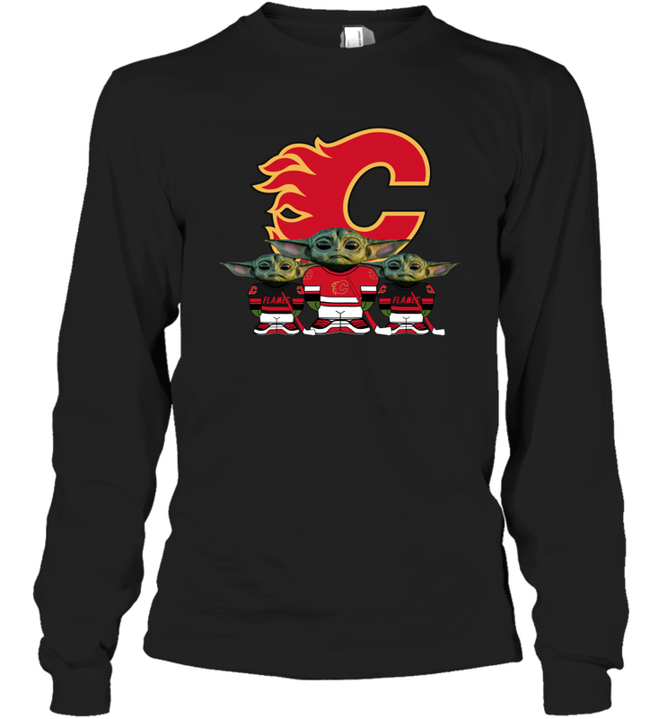 Calgary Flames Star Wars Logo Baby Yoda Long Sleeve T-Shirt - PrimaryTee Calgary Flames Star Wars Logo Baby Yoda Long Sleeve T-Shirt - PrimaryTee