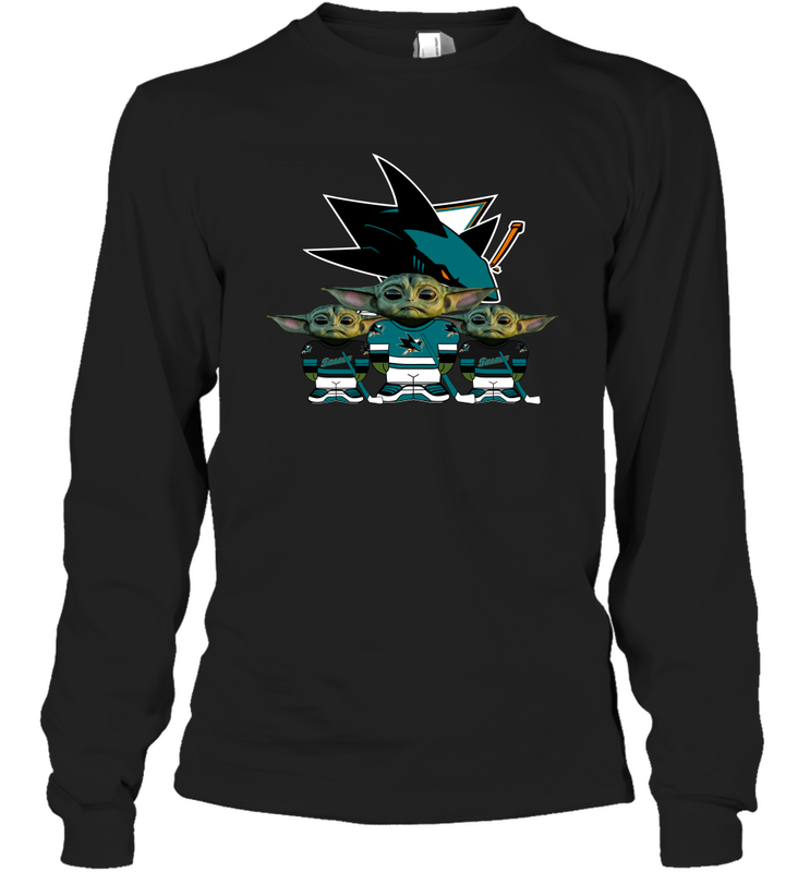 San Jose Sharks Star Wars Logo Baby Yoda Long Sleeve T-Shirt - PrimaryTee San Jose Sharks Star Wars Logo Baby Yoda Long Sleeve T-Shirt - PrimaryTee