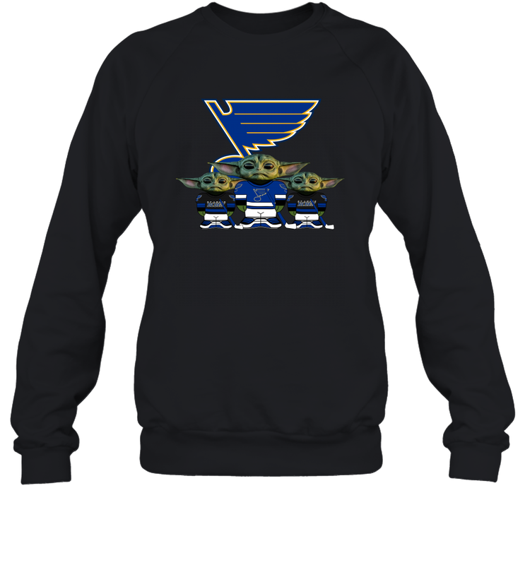 St Louis Blues Star Wars Logo Baby Yoda Sweatshirt - PrimaryTee St Louis Blues Star Wars Logo Baby Yoda Sweatshirt - PrimaryTee