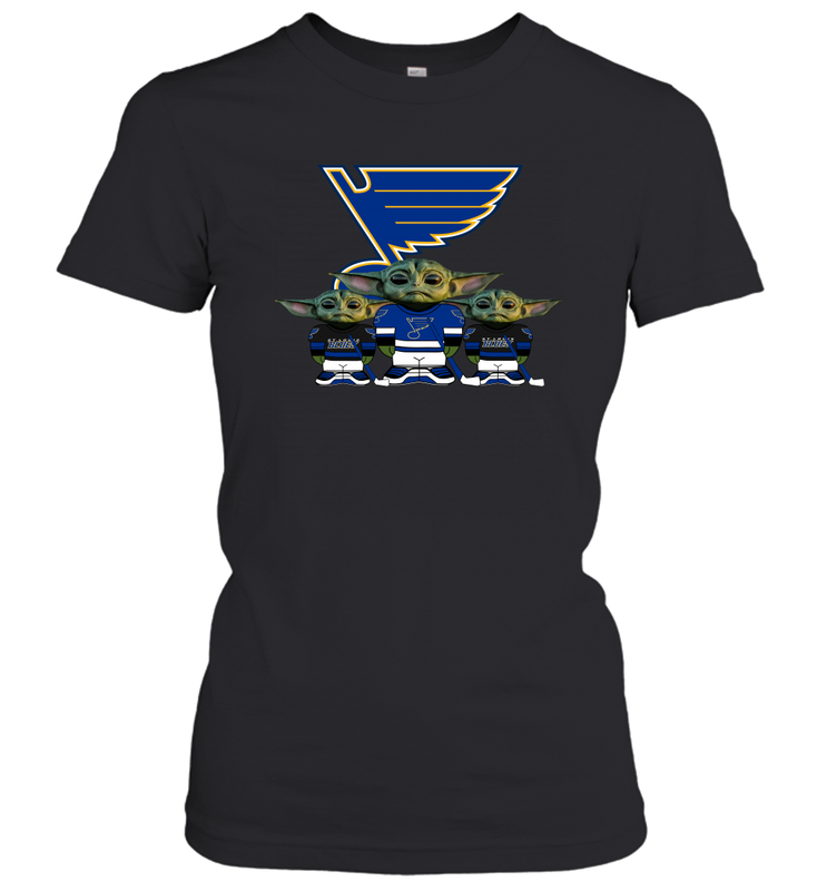 St Louis Blues Star Wars Logo Baby Yoda Women's T-Shirt - PrimaryTee St Louis Blues Star Wars Logo Baby Yoda Women's T-Shirt - PrimaryTee