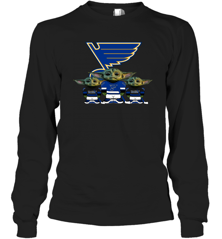 St Louis Blues Star Wars Logo Baby Yoda Long Sleeve T-Shirt - PrimaryTee St Louis Blues Star Wars Logo Baby Yoda Long Sleeve T-Shirt - PrimaryTee