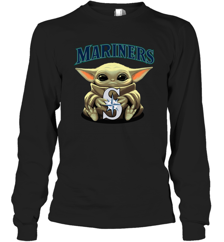 Baby Yoda Hugs The Seattle Mariners Shirts Long Sleeve T-Shirt - PrimaryTee Baby Yoda Hugs The Seattle Mariners Shirts Long Sleeve T-Shirt - PrimaryTee