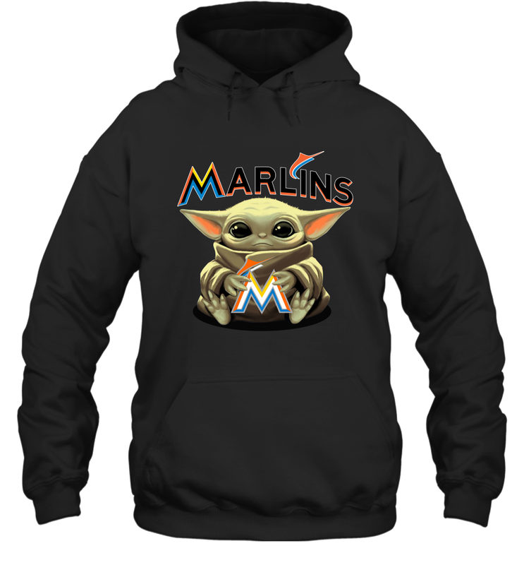 Baby Yoda Hugs The Miami Marlins Shirts Hoodie - PrimaryTee Baby Yoda Hugs The Miami Marlins Shirts Hoodie - PrimaryTee