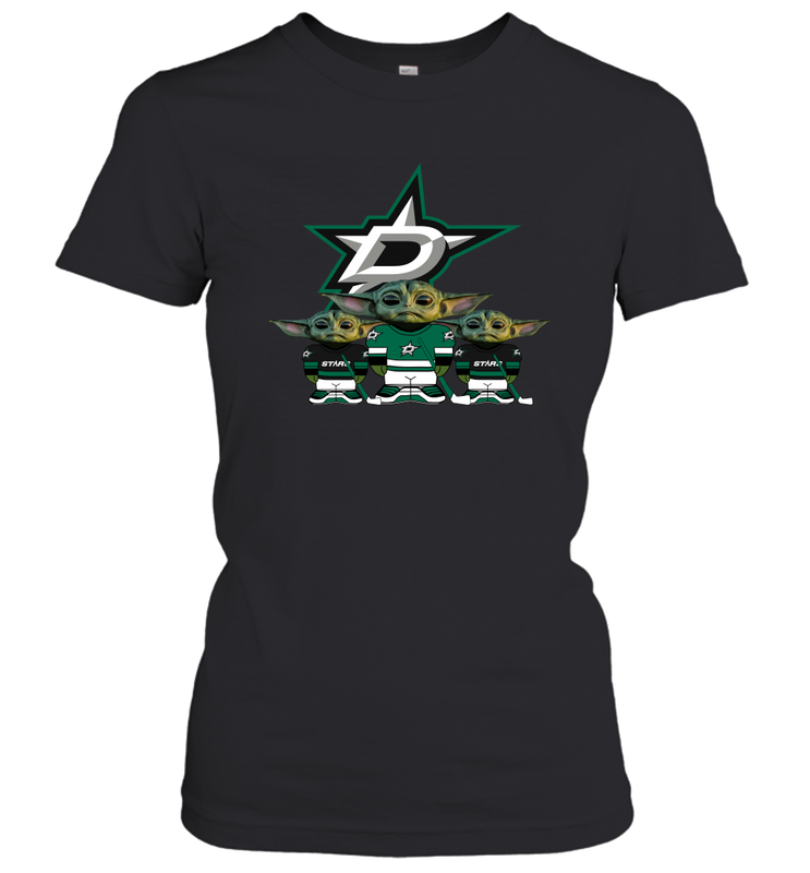 Dallas Stars Star Wars Logo Baby Yoda Women's T-Shirt - PrimaryTee Dallas Stars Star Wars Logo Baby Yoda Women's T-Shirt - PrimaryTee