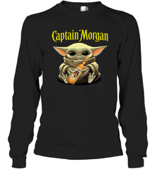 Baby Yoda Hugs Captain Morgan Bottle Star Wars Shirts Long Sleeve T-Shirt - PrimaryTee