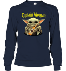 Baby Yoda Hugs Captain Morgan Bottle Star Wars Shirts Long Sleeve T-Shirt - PrimaryTee
