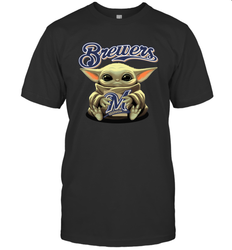 Baby Yoda Hugs The Milwaukee Brewers Shirts Men's T-Shirt - PrimaryTee
