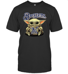 Baby Yoda Hugs The Milwaukee Brewers Shirts Men's T-Shirt - PrimaryTee
