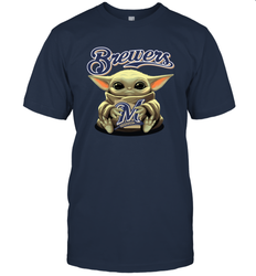 Baby Yoda Hugs The Milwaukee Brewers Shirts Men's T-Shirt - PrimaryTee