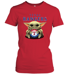 Baby Yoda Hugs The Texas Rangers Shirts Women's T-Shirt - PrimaryTee