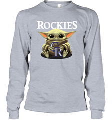 Baby Yoda Hugs The Colorado Rockies Shirts Long Sleeve T-Shirt - PrimaryTee