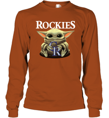Baby Yoda Hugs The Colorado Rockies Shirts Long Sleeve T-Shirt - PrimaryTee