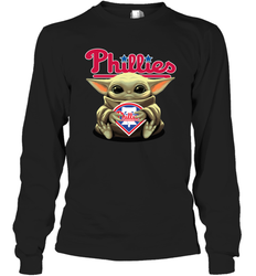 Baby Yoda Hugs The Philadelphia Phillies Shirts Long Sleeve T-Shirt - PrimaryTee