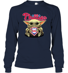 Baby Yoda Hugs The Philadelphia Phillies Shirts Long Sleeve T-Shirt - PrimaryTee