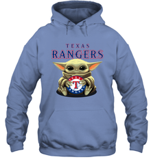 Baby Yoda Hugs The Texas Rangers Shirts Hoodie - PrimaryTee