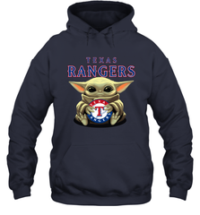 Baby Yoda Hugs The Texas Rangers Shirts Hoodie - PrimaryTee