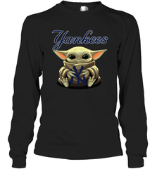 Baby Yoda Hugs The New York Yankees Shirts Long Sleeve T-Shirt - PrimaryTee