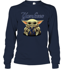Baby Yoda Hugs The New York Yankees Shirts Long Sleeve T-Shirt - PrimaryTee