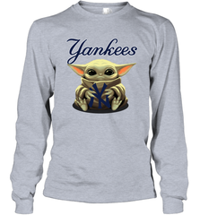 Baby Yoda Hugs The New York Yankees Shirts Long Sleeve T-Shirt - PrimaryTee