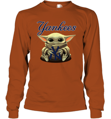 Baby Yoda Hugs The New York Yankees Shirts Long Sleeve T-Shirt - PrimaryTee