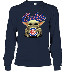 Baby Yoda Hugs The Chicago Cubs Shirts Long Sleeve T-Shirt - PrimaryTee