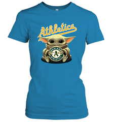 Baby Yoda Hugs The Oakland Athletics Shirts Women's T-Shirt - PrimaryTee