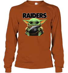 Baby Yoda Loves The Oakland Raiders Star Wars NFL Shirts Long Sleeve T-Shirt - PrimaryTee