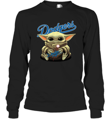 Baby Yoda Hugs The Los Angeles Dodgers Shirts Long Sleeve T-Shirt - PrimaryTee
