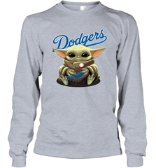 Baby Yoda Hugs The Los Angeles Dodgers Shirts Long Sleeve T-Shirt - PrimaryTee
