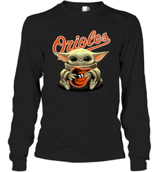 Baby Yoda Hugs The Baltimore Orioles Shirts Long Sleeve T-Shirt - PrimaryTee