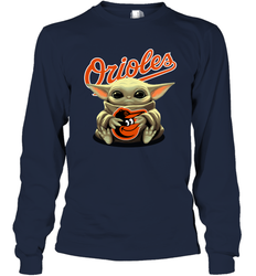 Baby Yoda Hugs The Baltimore Orioles Shirts Long Sleeve T-Shirt - PrimaryTee