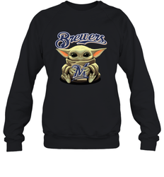 Baby Yoda Hugs The Milwaukee Brewers Shirts Sweatshirt - PrimaryTee