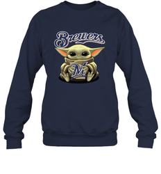 Baby Yoda Hugs The Milwaukee Brewers Shirts Sweatshirt - PrimaryTee