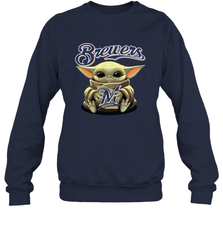 Baby Yoda Hugs The Milwaukee Brewers Shirts Sweatshirt - PrimaryTee