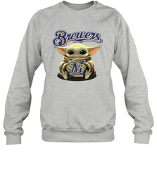 Baby Yoda Hugs The Milwaukee Brewers Shirts Sweatshirt - PrimaryTee