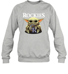 Baby Yoda Hugs The Colorado Rockies Shirts Sweatshirt - PrimaryTee