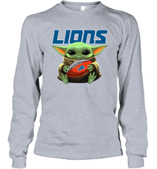 Baby Yoda Loves The Detroit Lions Star Wars NFL Shirts Long Sleeve T-Shirt - PrimaryTee