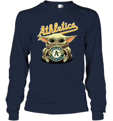 Baby Yoda Hugs The Oakland Athletics Shirts Long Sleeve T-Shirt - PrimaryTee