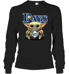 Baby Yoda Hugs The Tampa Bay Rays Shirts Long Sleeve T-Shirt - PrimaryTee