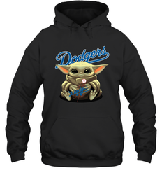 Baby Yoda Hugs The Los Angeles Dodgers Shirts Hoodie - PrimaryTee