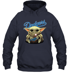 Baby Yoda Hugs The Los Angeles Dodgers Shirts Hoodie - PrimaryTee