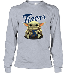 Baby Yoda Hugs The Detroit Tigers Shirts Long Sleeve T-Shirt - PrimaryTee