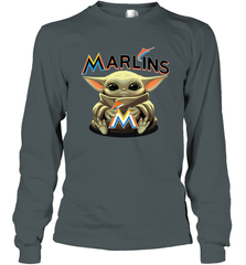 Baby Yoda Hugs The Miami Marlins Shirts Long Sleeve T-Shirt - PrimaryTee