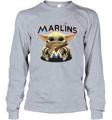 Baby Yoda Hugs The Miami Marlins Shirts Long Sleeve T-Shirt - PrimaryTee